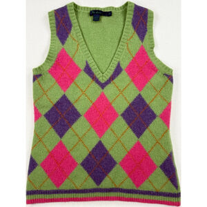 Boden Wool Argyle Sweater Vest Women’s Small Green Pink Purple